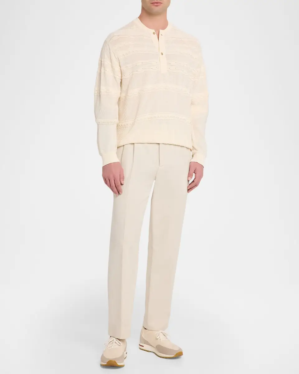 Emporio Armani Men's Mixed-Stitch Henley Sweater | Thumbnail 2 Emporio Armani Men's Mixed-Stitch Henley Sweater | Thumbnail 2