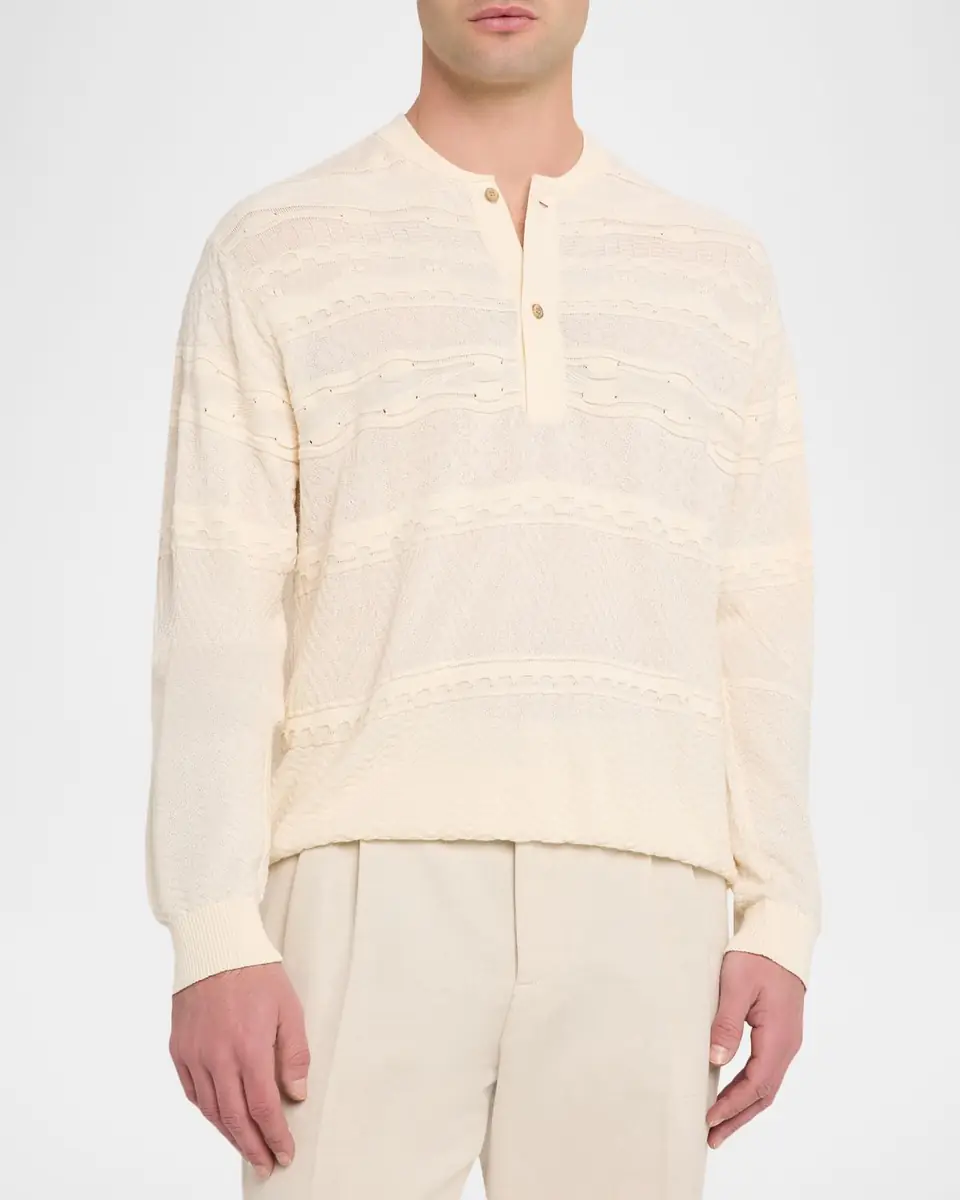 Emporio Armani Men's Mixed-Stitch Henley Sweater | Thumbnail 4 Emporio Armani Men's Mixed-Stitch Henley Sweater | Thumbnail 4