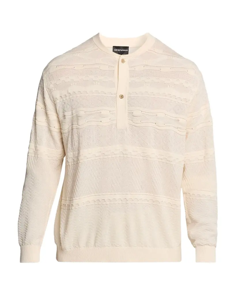 Emporio Armani Men's Mixed-Stitch Henley Sweater | Image 1 Emporio Armani Men's Mixed-Stitch Henley Sweater | Image 1