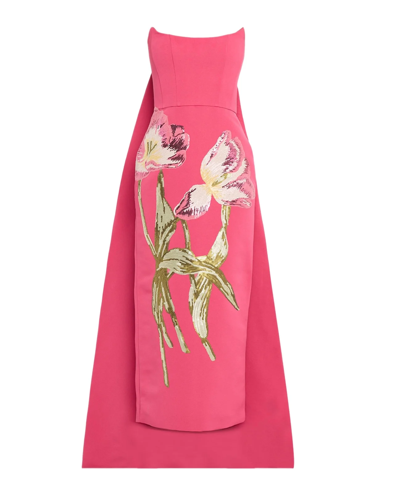 Strapless Sequined Floral Cape Column Gown