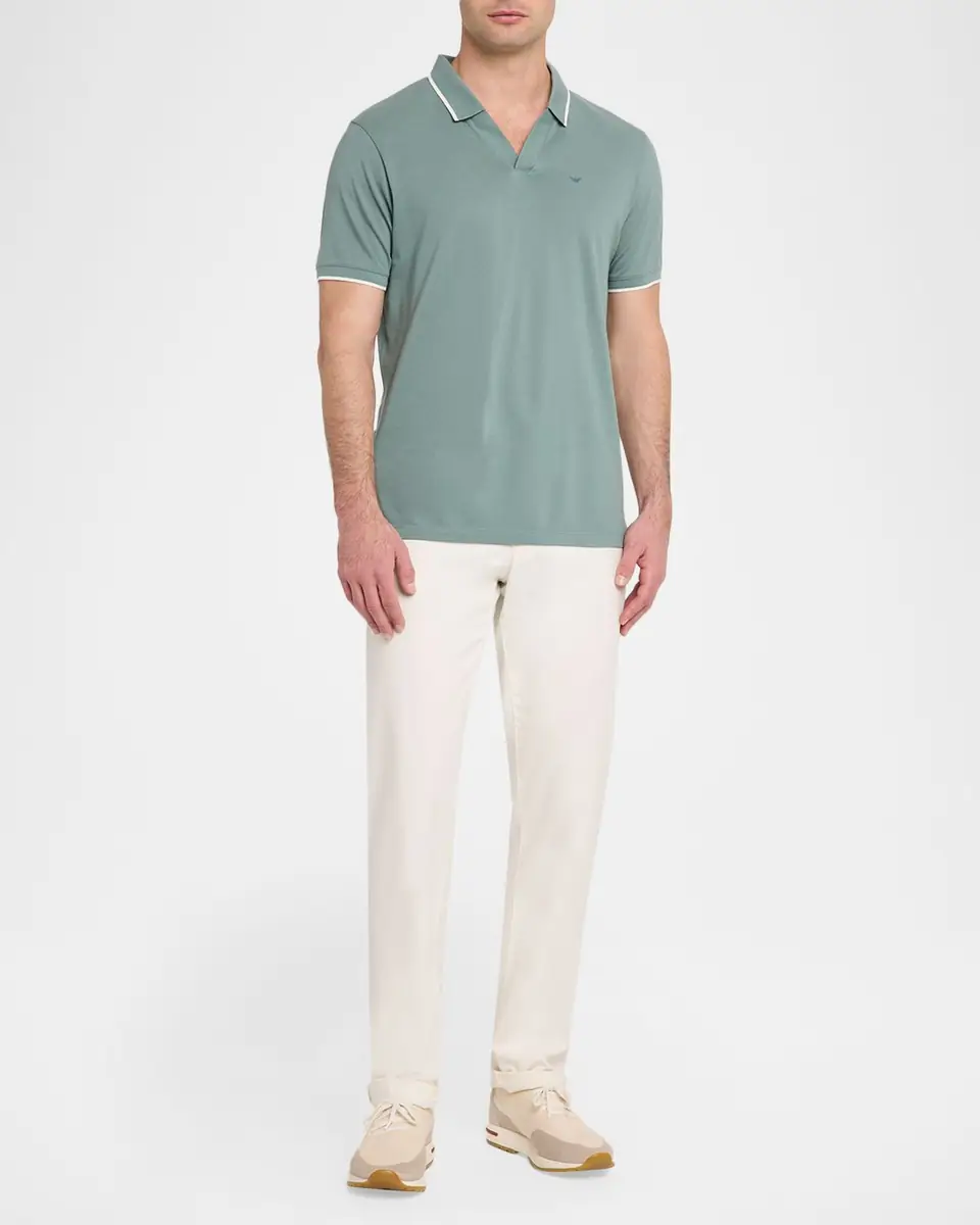 Emporio Armani Men's V-Neck Pique Polo Shirt | Thumbnail 2 Emporio Armani Men's V-Neck Pique Polo Shirt | Thumbnail 2