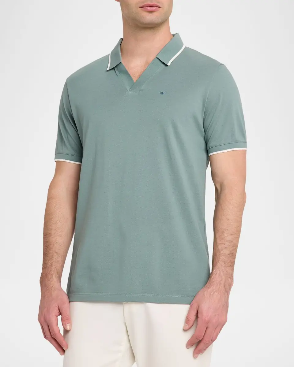 Emporio Armani Men's V-Neck Pique Polo Shirt | Thumbnail 4 Emporio Armani Men's V-Neck Pique Polo Shirt | Thumbnail 4