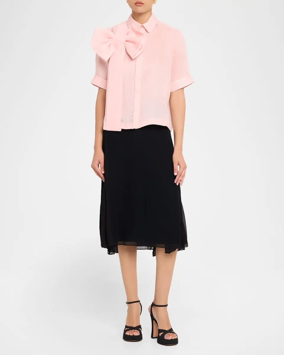 Dice Kayek Satin Bow Short-Sleeve Button-Down Top | Thumbnail 2 Dice Kayek Satin Bow Short-Sleeve Button-Down Top | Thumbnail 2