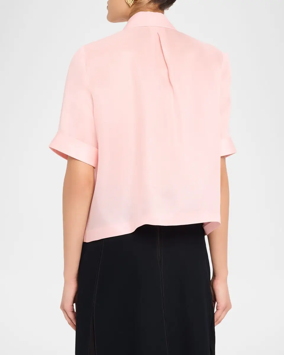 Dice Kayek Satin Bow Short-Sleeve Button-Down Top | Thumbnail 3 Dice Kayek Satin Bow Short-Sleeve Button-Down Top | Thumbnail 3