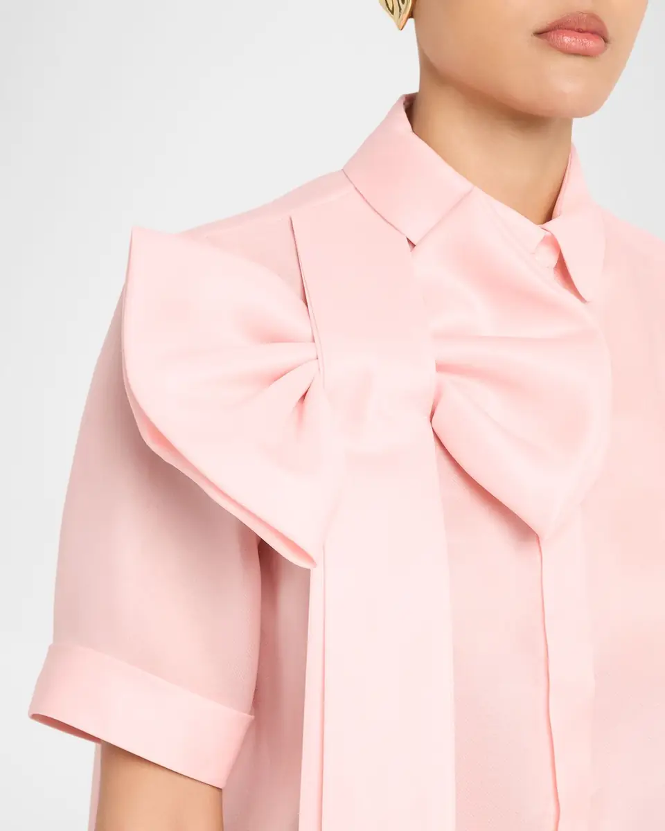 Dice Kayek Satin Bow Short-Sleeve Button-Down Top | Thumbnail 5 Dice Kayek Satin Bow Short-Sleeve Button-Down Top | Thumbnail 5