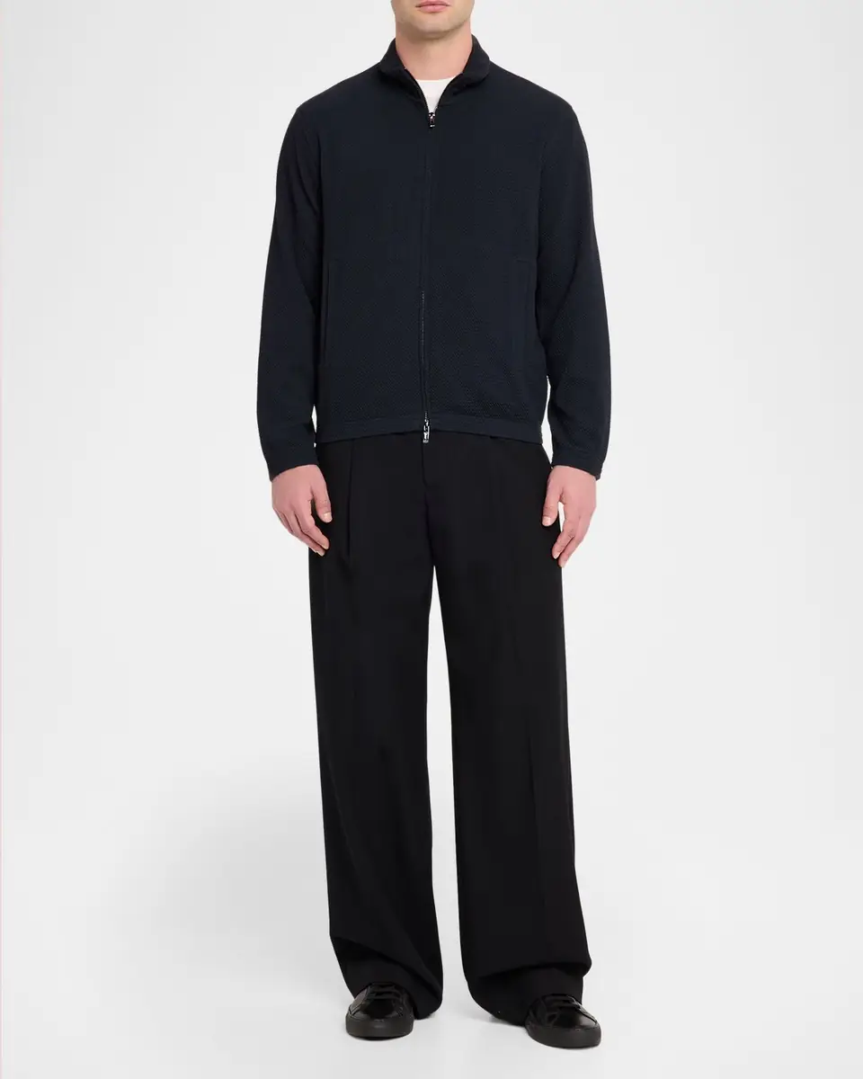 Emporio Armani Men's Textured Jersey Full-Zip Sweater | Thumbnail 2 Emporio Armani Men's Textured Jersey Full-Zip Sweater | Thumbnail 2