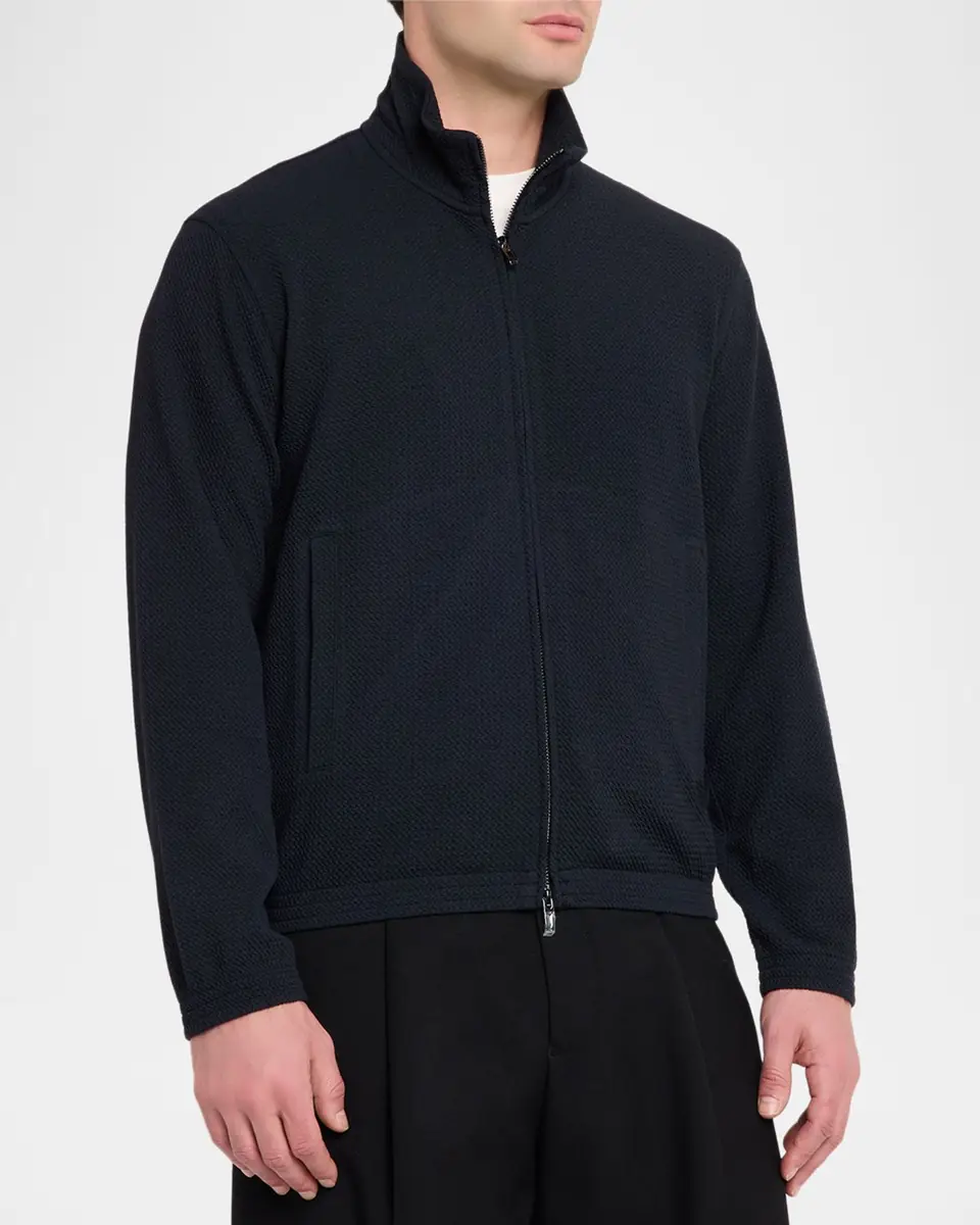 Emporio Armani Men's Textured Jersey Full-Zip Sweater | Thumbnail 4 Emporio Armani Men's Textured Jersey Full-Zip Sweater | Thumbnail 4