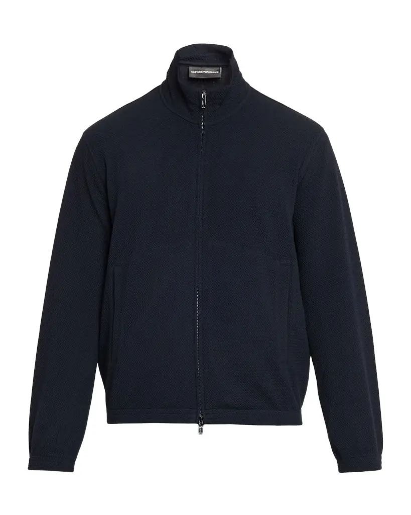 Emporio Armani Men's Textured Jersey Full-Zip Sweater | Image 1 Emporio Armani Men's Textured Jersey Full-Zip Sweater | Image 1