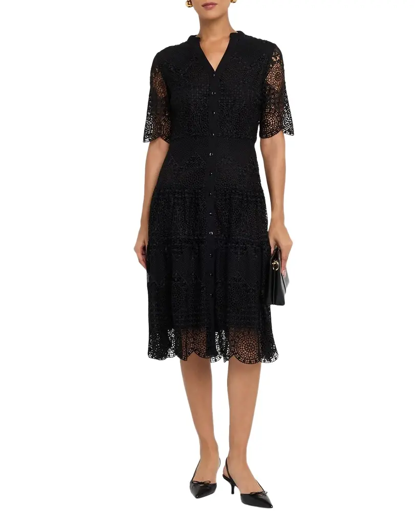 Misook Tiered Scalloped Lace Midi Dress | Image 1 Misook Tiered Scalloped Lace Midi Dress | Image 1