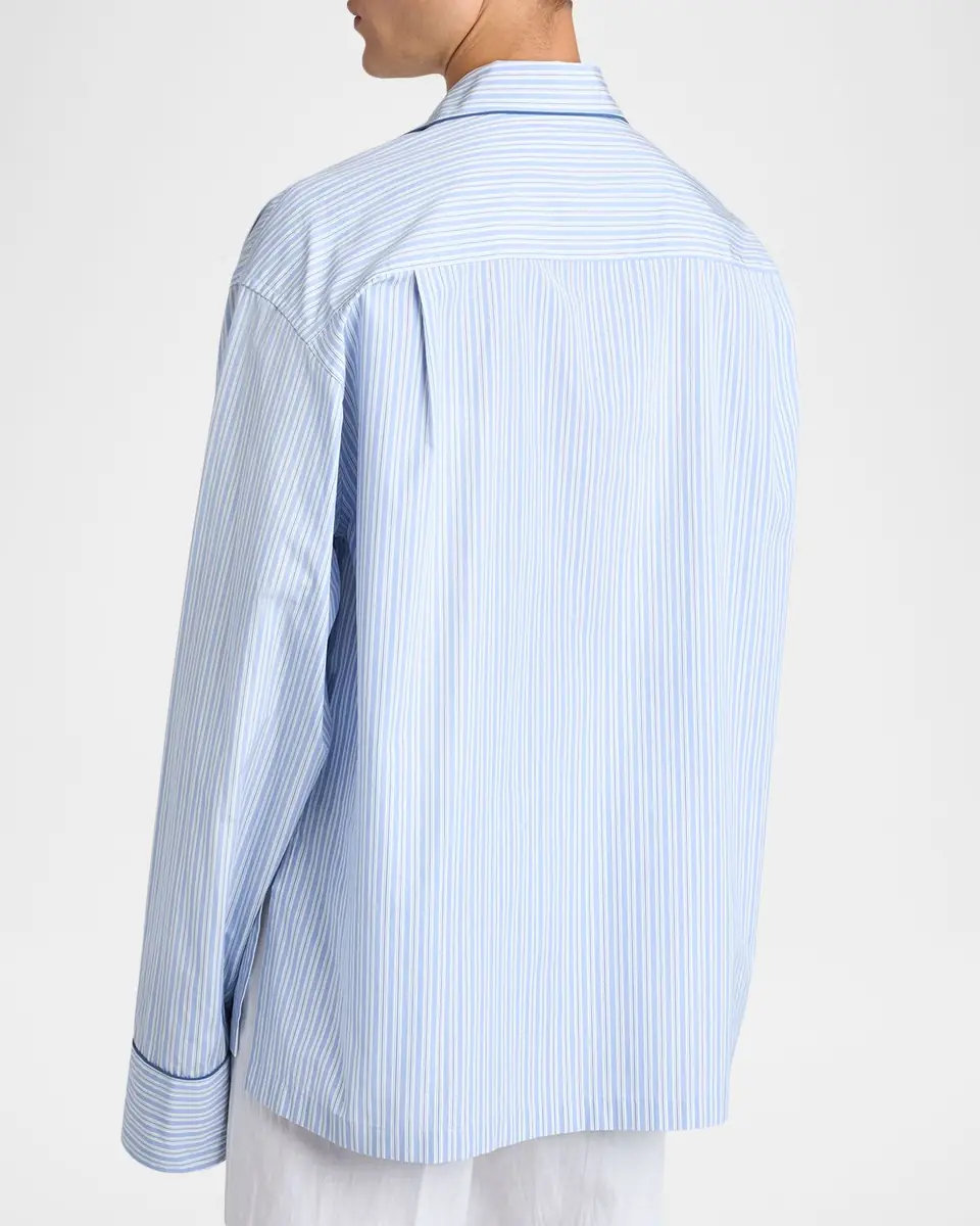 Dolce & Gabbana Men's Cotton and Silk Stripe Button-Down Shirt with Piping | Thumbnail 2