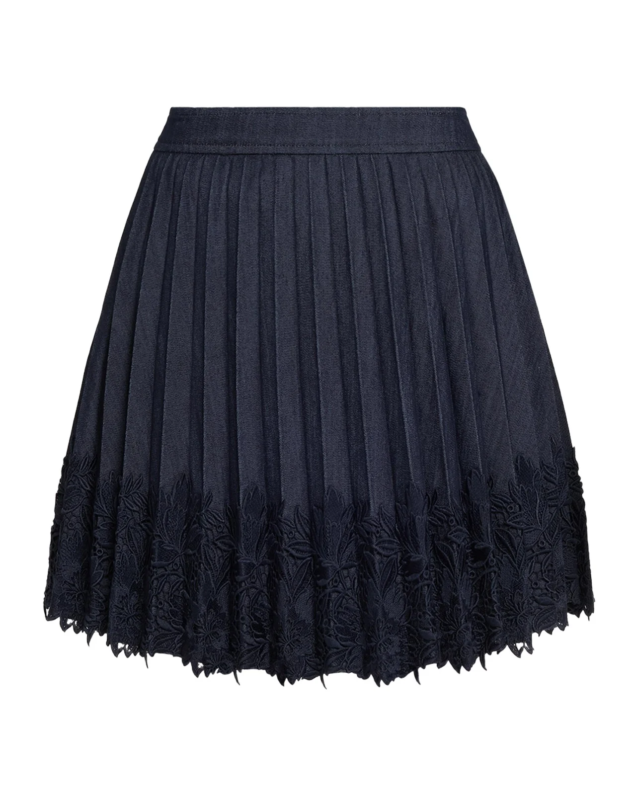 Laney Pleated Denim Lace Mini Skirt Laney Pleated Denim Lace Mini Skirt