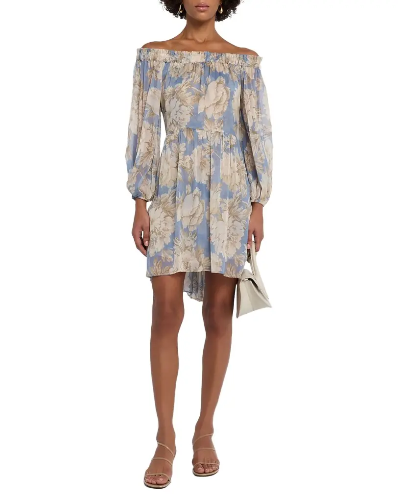 MISA Los Angeles Millie Peony Chiffon Off-Shoulder Mini Dress | Image 1 MISA Los Angeles Millie Peony Chiffon Off-Shoulder Mini Dress | Image 1