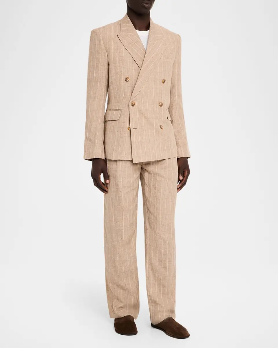 Simkhai Men's Lucas Linen Stripe Double-Breasted Blazer | Thumbnail 2 Simkhai Men's Lucas Linen Stripe Double-Breasted Blazer | Thumbnail 2