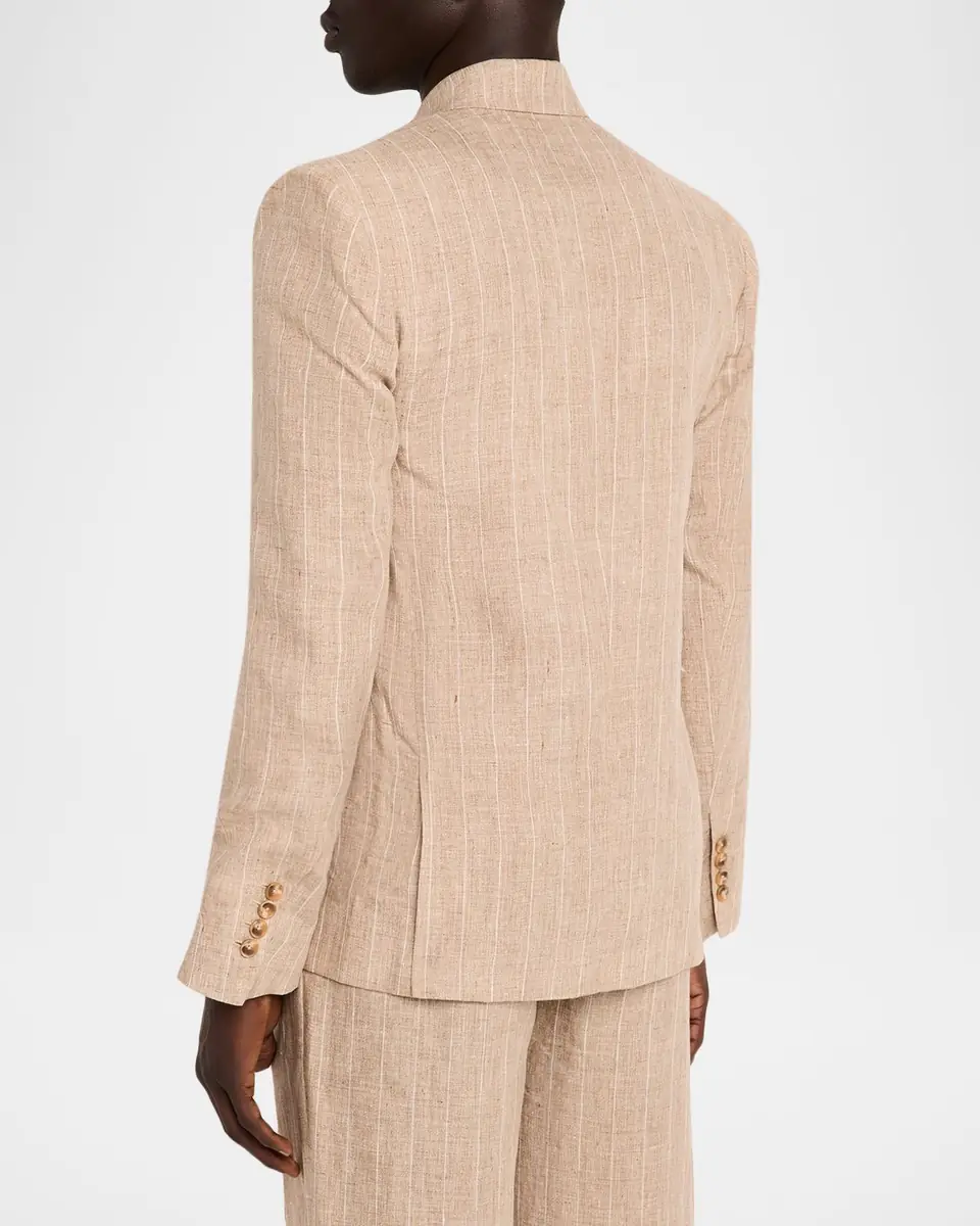 Simkhai Men's Lucas Linen Stripe Double-Breasted Blazer | Thumbnail 3 Simkhai Men's Lucas Linen Stripe Double-Breasted Blazer | Thumbnail 3