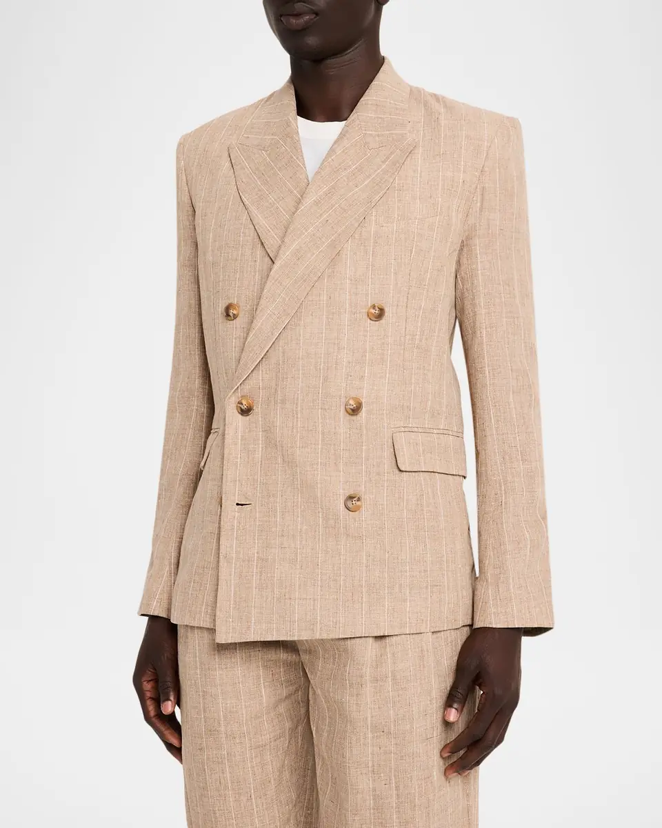 Simkhai Men's Lucas Linen Stripe Double-Breasted Blazer | Thumbnail 4 Simkhai Men's Lucas Linen Stripe Double-Breasted Blazer | Thumbnail 4