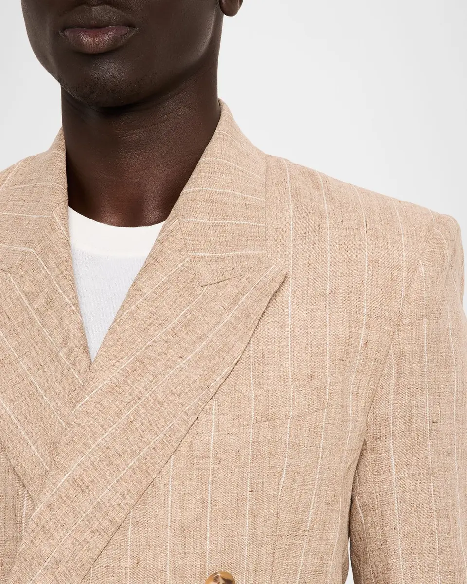 Simkhai Men's Lucas Linen Stripe Double-Breasted Blazer | Thumbnail 5 Simkhai Men's Lucas Linen Stripe Double-Breasted Blazer | Thumbnail 5