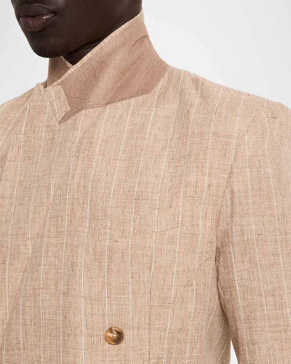 Simkhai Men's Lucas Linen Stripe Double-Breasted Blazer | Thumbnail 7 Simkhai Men's Lucas Linen Stripe Double-Breasted Blazer | Thumbnail 7