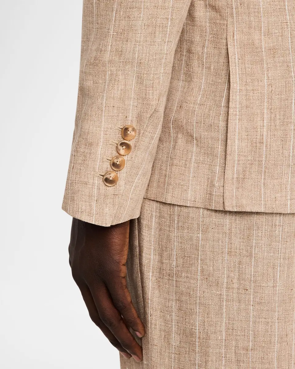Simkhai Men's Lucas Linen Stripe Double-Breasted Blazer | Thumbnail 8 Simkhai Men's Lucas Linen Stripe Double-Breasted Blazer | Thumbnail 8