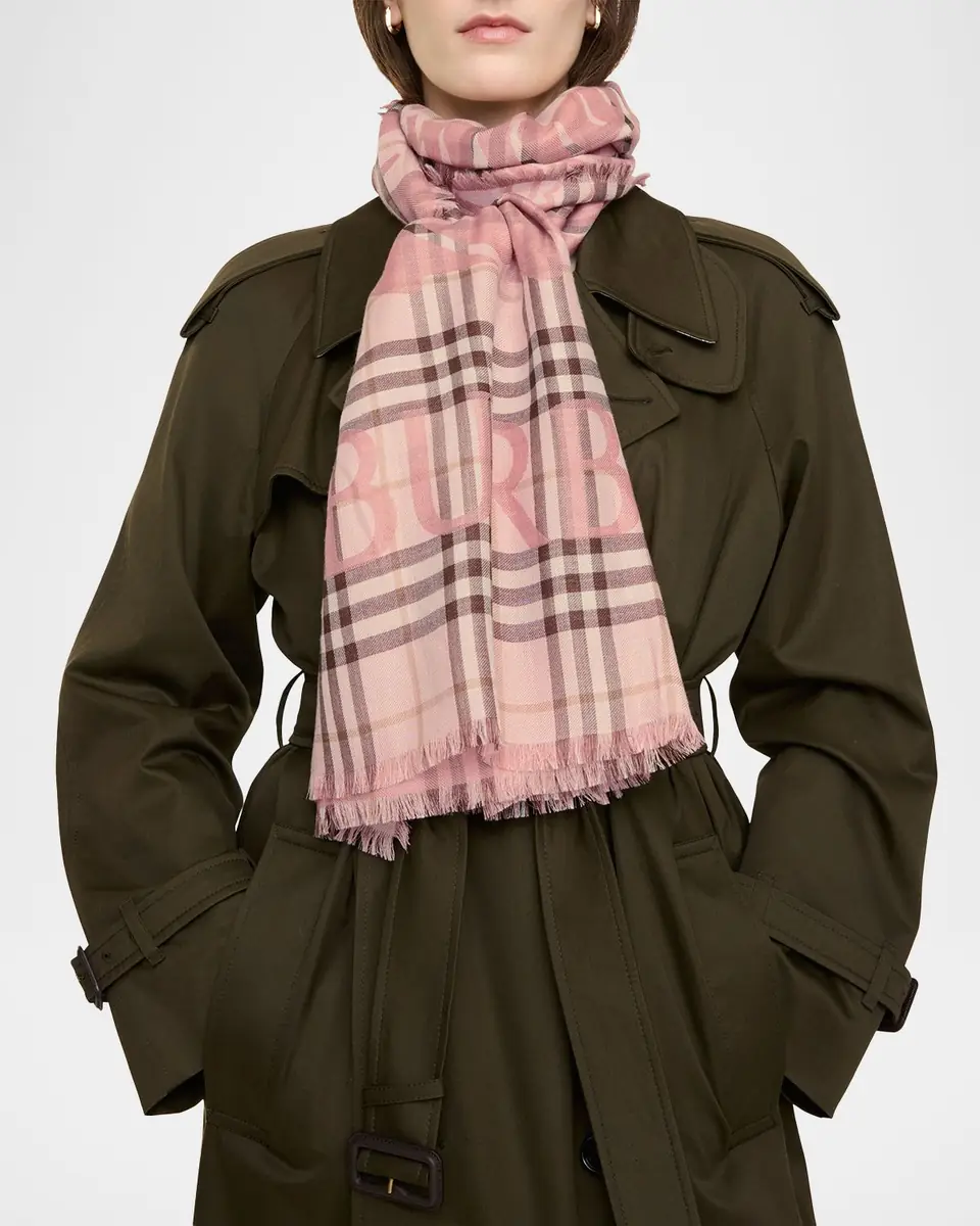Burberry Wide EKD Check Wool Silk Scarf | Thumbnail 3
