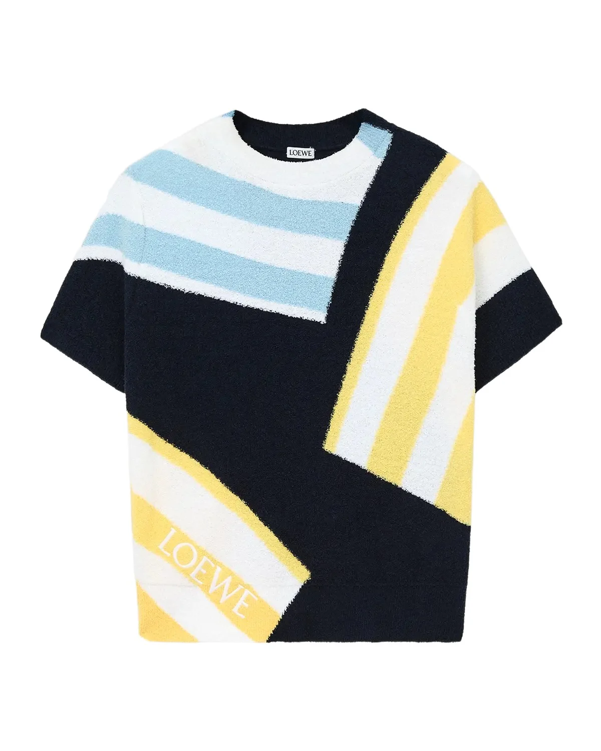 Striped Fuzzy Knit Short-Sleeve Sweater Striped Fuzzy Knit Short-Sleeve Sweater