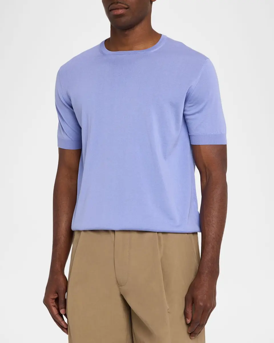 Giorgio Armani Men's Cotton and Silk Short-Sleeve Crewneck Sweater | Thumbnail 4 Giorgio Armani Men's Cotton and Silk Short-Sleeve Crewneck Sweater | Thumbnail 4