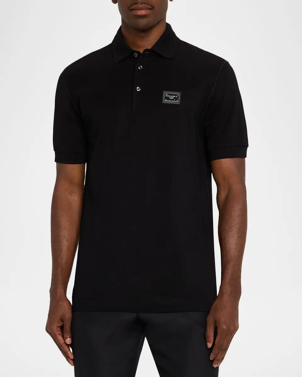 Dolce & Gabbana Men's Cotton Pique Polo Shirt with Branded Tag | Thumbnail 3 Dolce & Gabbana Men's Cotton Pique Polo Shirt with Branded Tag | Thumbnail 3