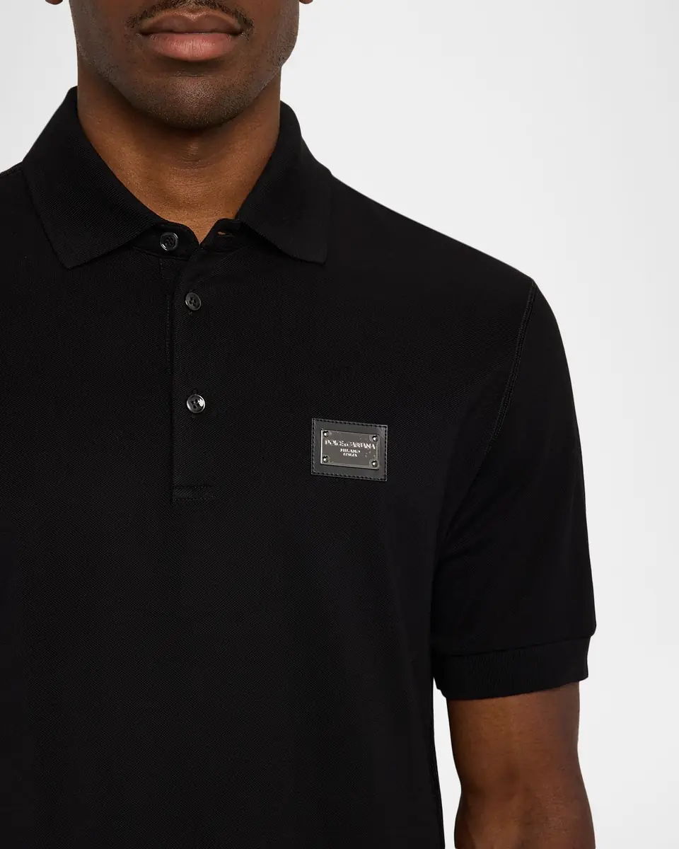 Dolce & Gabbana Men's Cotton Pique Polo Shirt with Branded Tag | Thumbnail 4 Dolce & Gabbana Men's Cotton Pique Polo Shirt with Branded Tag | Thumbnail 4