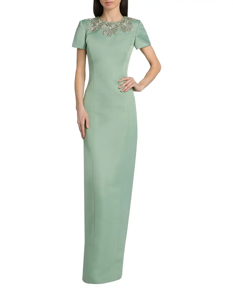 Sorelia Beaded Duchess Satin Column Gown Sorelia Beaded Duchess Satin Column Gown