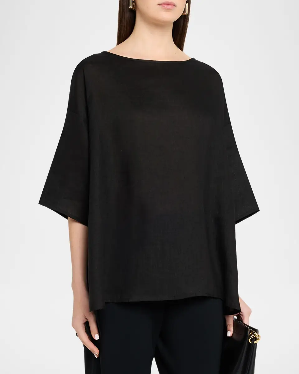 Eskandar Linen Sloped Shoulder Wide A-Line Scoop Neck Top - Mid Length | Thumbnail 4 Eskandar Linen Sloped Shoulder Wide A-Line Scoop Neck Top - Mid Length | Thumbnail 4