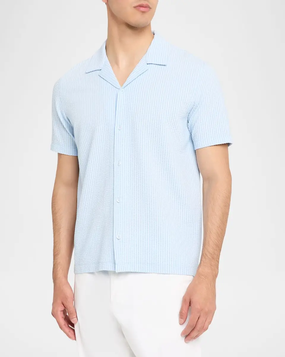 Vince Men's Seersucker Stripe Short-Sleeve Shirt | Thumbnail 4