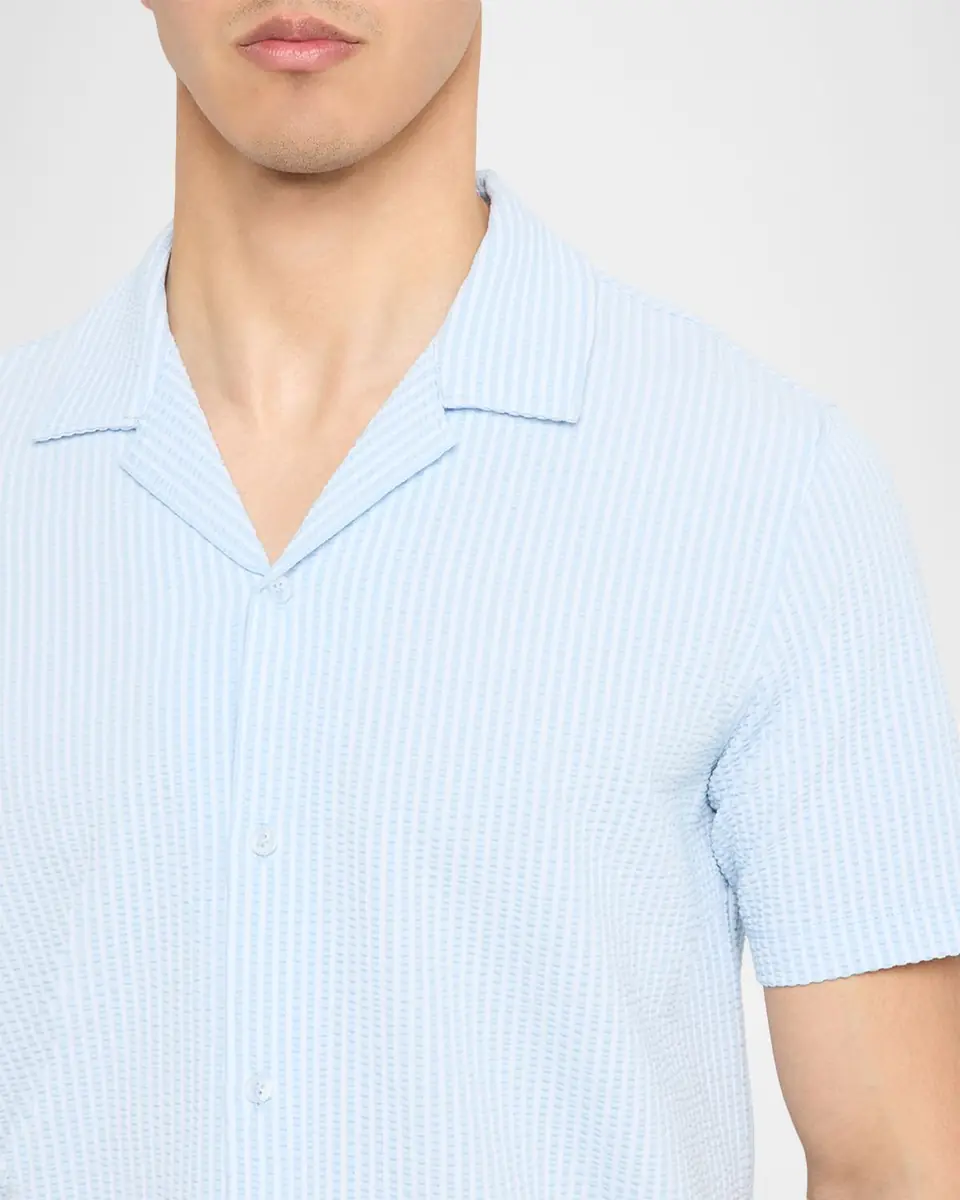 Vince Men's Seersucker Stripe Short-Sleeve Shirt | Thumbnail 5