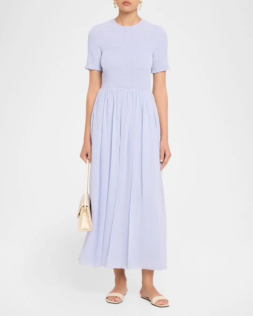 Emporio Armani Smocked Technical Georgette Midi Dress | Thumbnail 2 Emporio Armani Smocked Technical Georgette Midi Dress | Thumbnail 2