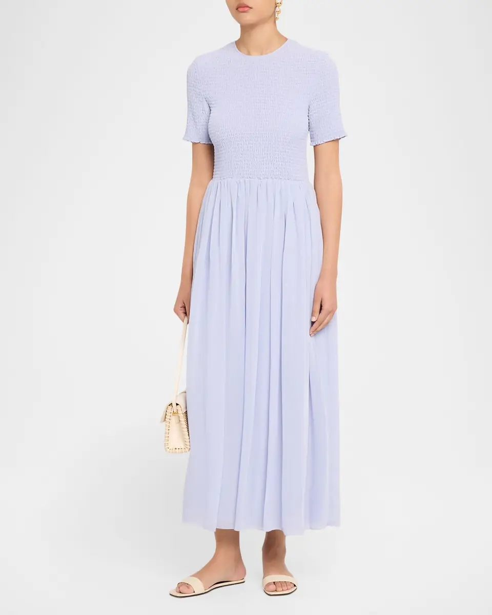 Emporio Armani Smocked Technical Georgette Midi Dress | Thumbnail 4 Emporio Armani Smocked Technical Georgette Midi Dress | Thumbnail 4