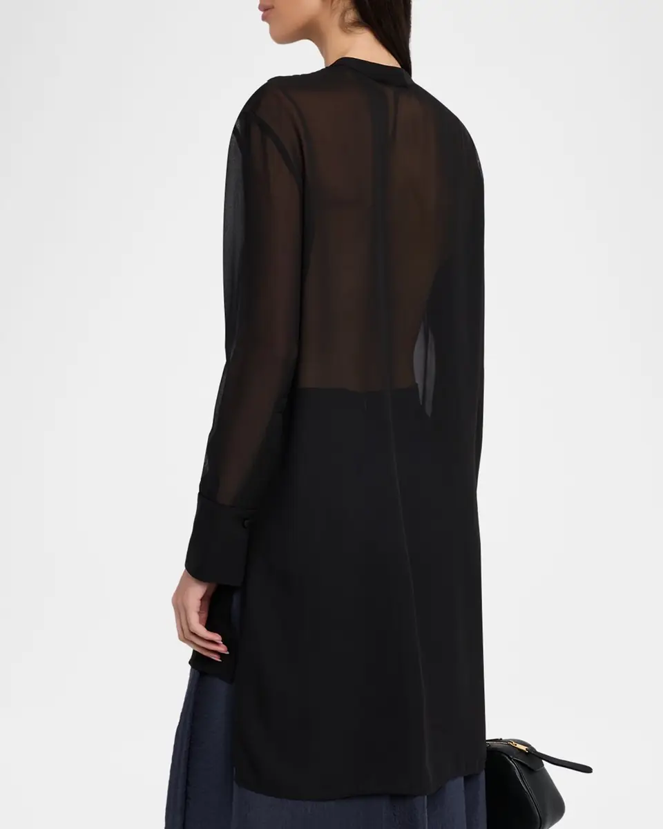 Emporio Armani High-Low Sheer Georgette Shirt | Thumbnail 3