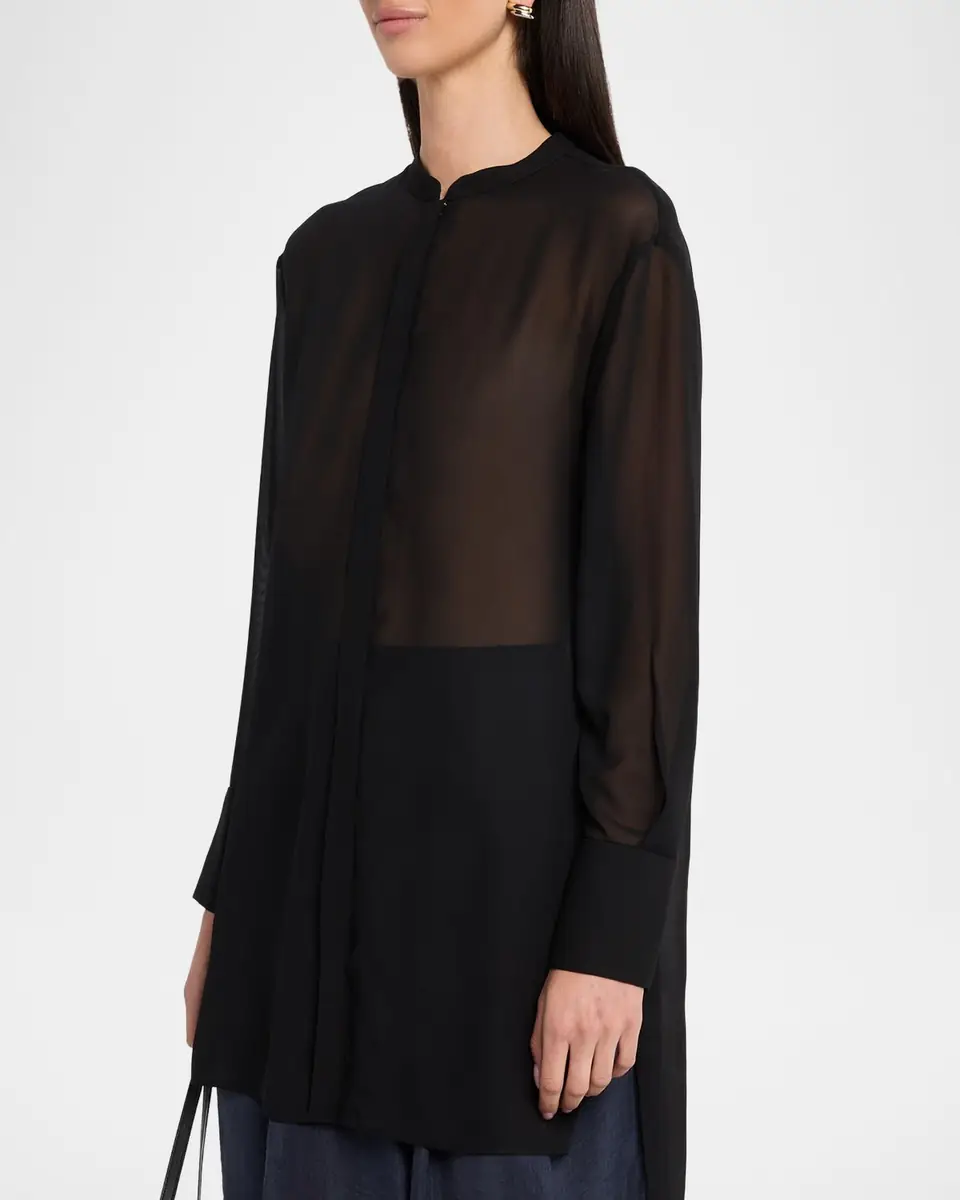 Emporio Armani High-Low Sheer Georgette Shirt | Thumbnail 4
