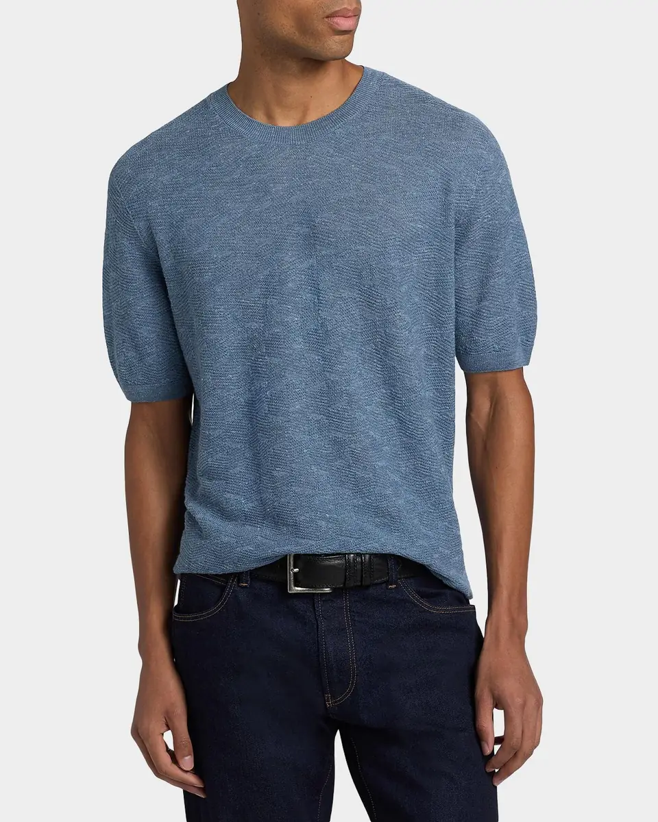 Giorgio Armani Men's Cashmere, Hemp and Silk Short-Sleeve Sweater | Thumbnail 4