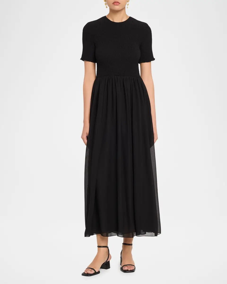 Emporio Armani Smocked Technical Georgette Midi Dress | Thumbnail 2 Emporio Armani Smocked Technical Georgette Midi Dress | Thumbnail 2