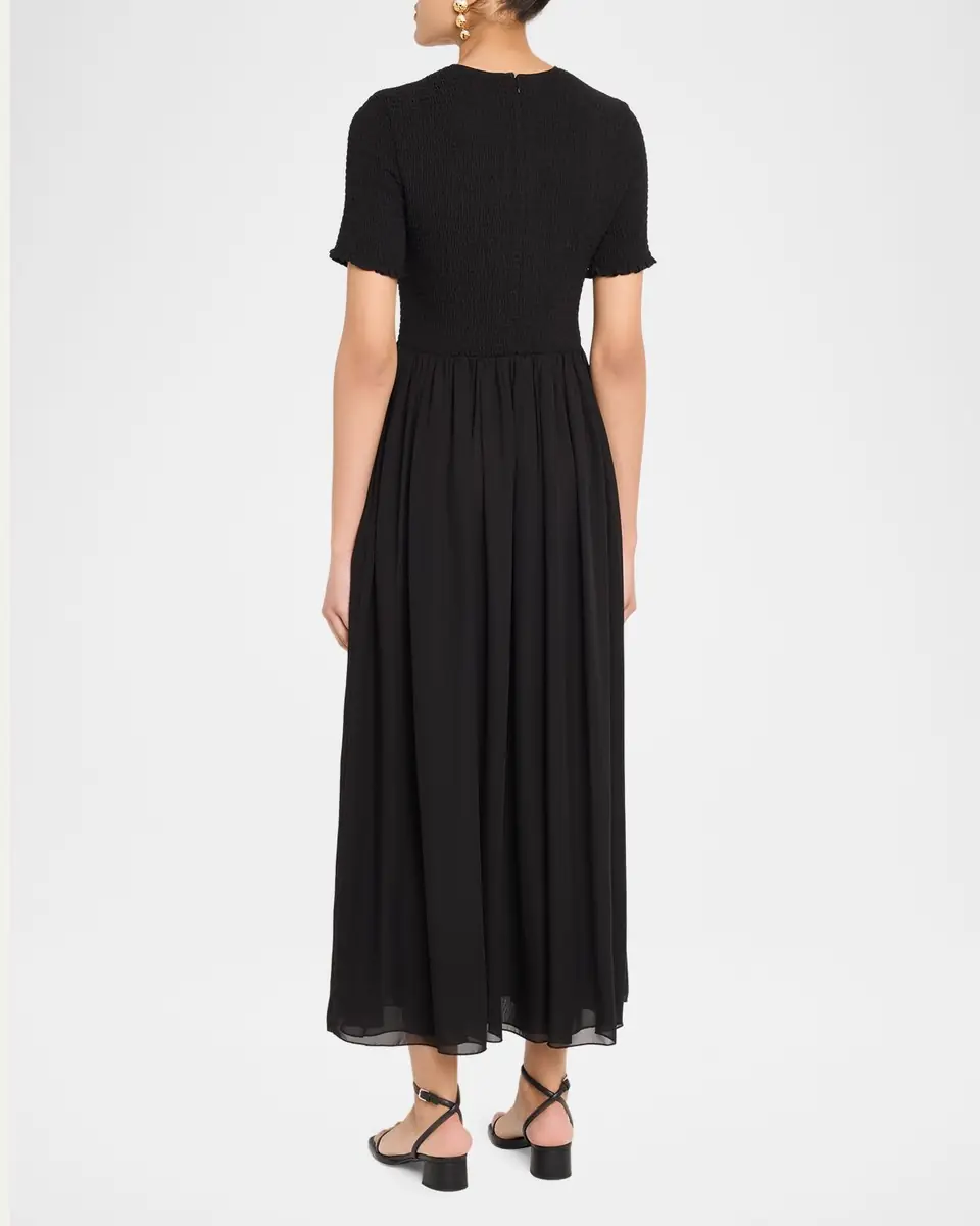 Emporio Armani Smocked Technical Georgette Midi Dress | Thumbnail 3 Emporio Armani Smocked Technical Georgette Midi Dress | Thumbnail 3