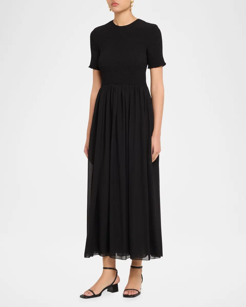 Emporio Armani Smocked Technical Georgette Midi Dress | Thumbnail 4 Emporio Armani Smocked Technical Georgette Midi Dress | Thumbnail 4