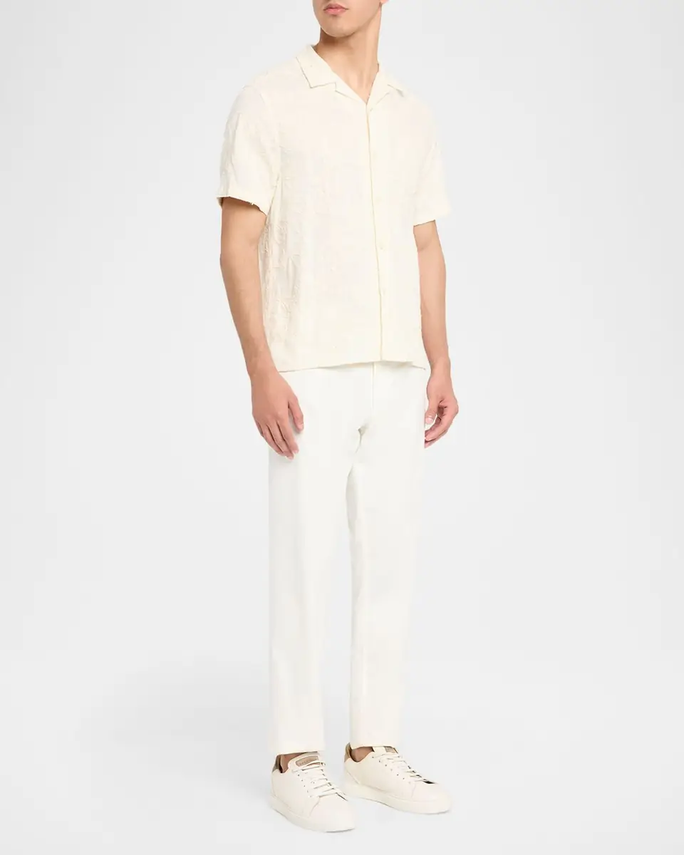 Vince Men's Tonal Floral Embroidered Short-Sleeve Shirt | Thumbnail 2 Vince Men's Tonal Floral Embroidered Short-Sleeve Shirt | Thumbnail 2