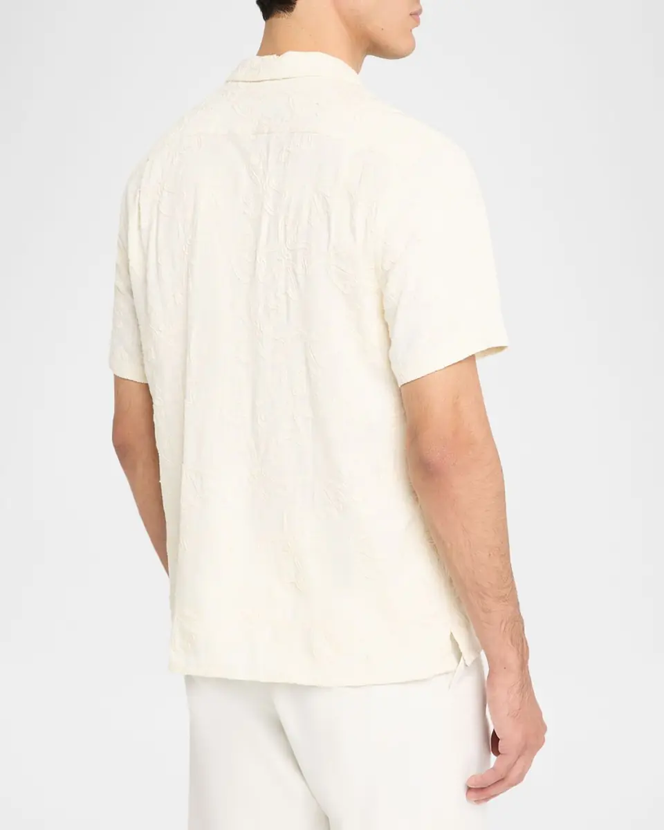 Vince Men's Tonal Floral Embroidered Short-Sleeve Shirt | Thumbnail 3 Vince Men's Tonal Floral Embroidered Short-Sleeve Shirt | Thumbnail 3