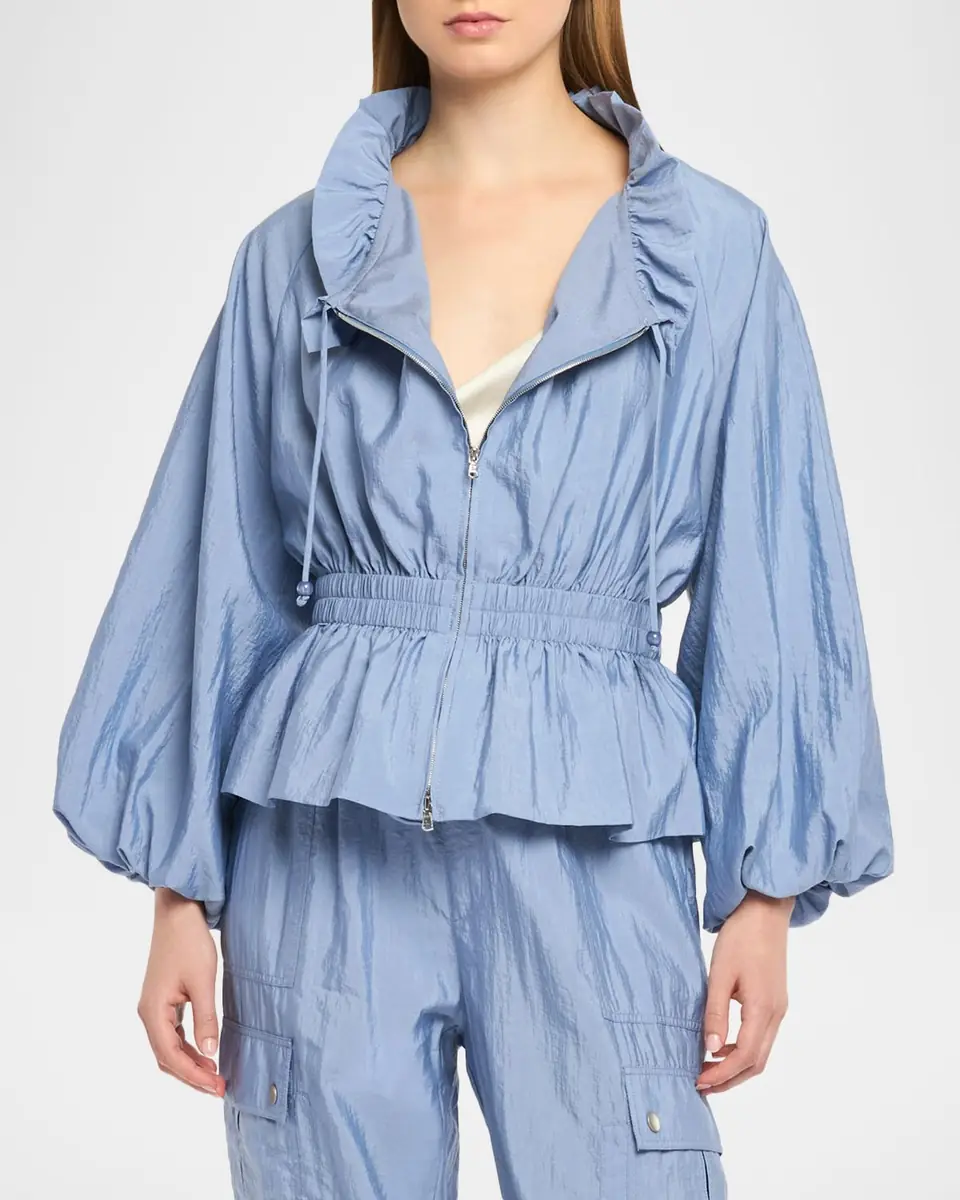 Cinq à Sept Deana Ruffled-Collar Nylon Peplum Jacket | Thumbnail 2 Cinq à Sept Deana Ruffled-Collar Nylon Peplum Jacket | Thumbnail 2