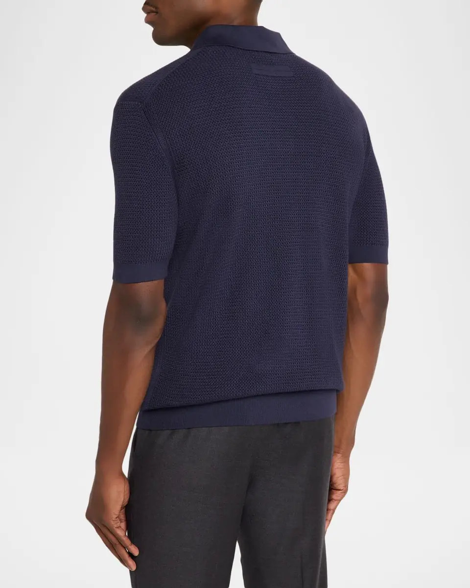 ZEGNA Men's Premium Cotton Knit Johnny-Collar Polo Shirt | Thumbnail 2