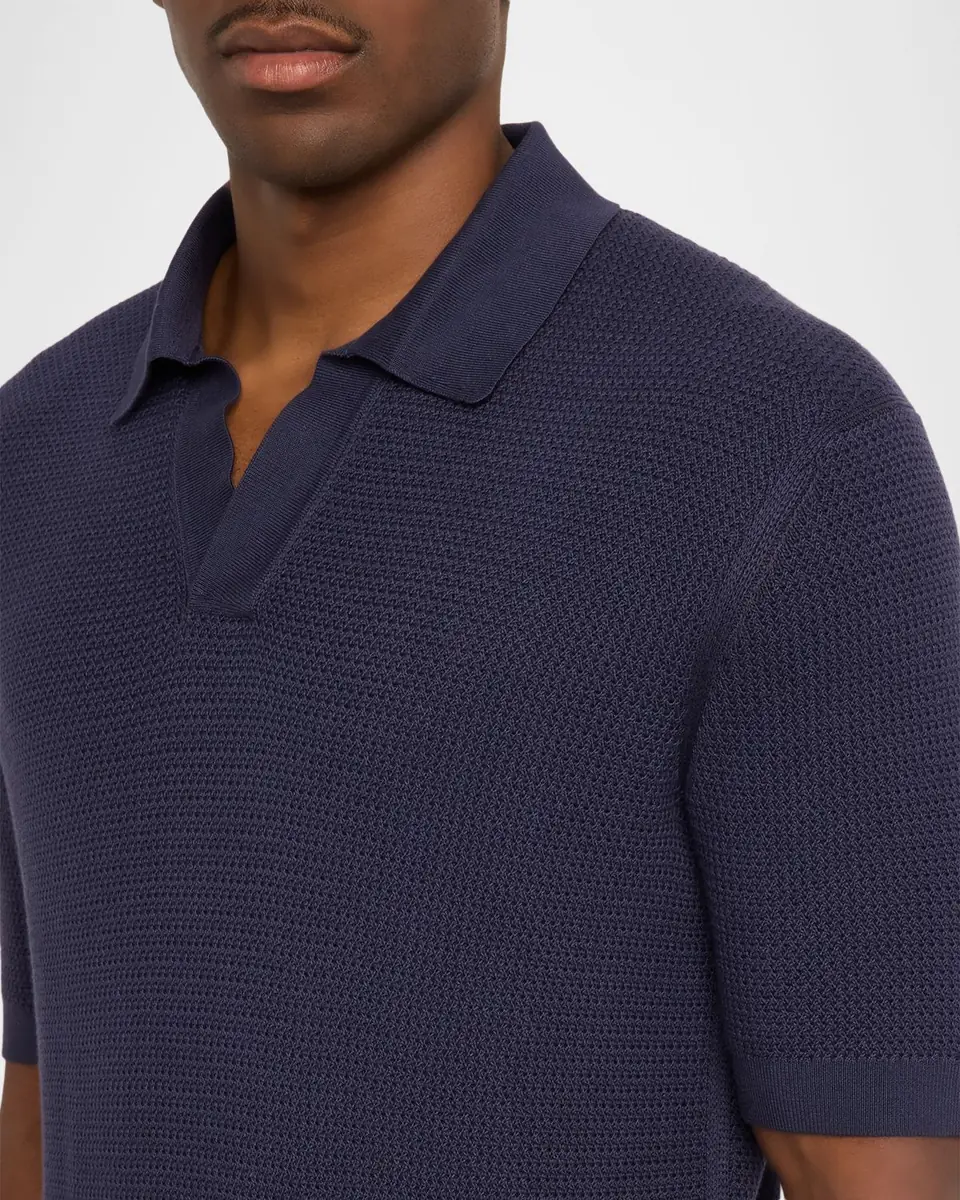 ZEGNA Men's Premium Cotton Knit Johnny-Collar Polo Shirt | Thumbnail 4