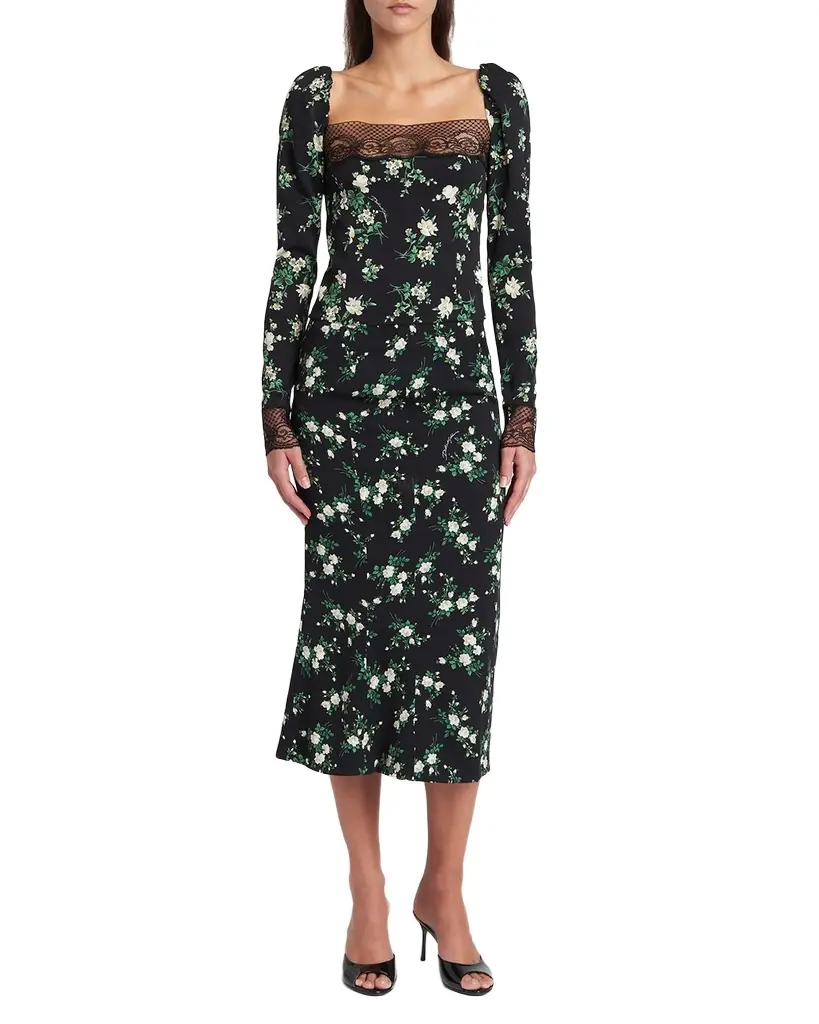 Micro Floral Silk Midi Skirt Micro Floral Silk Midi Skirt