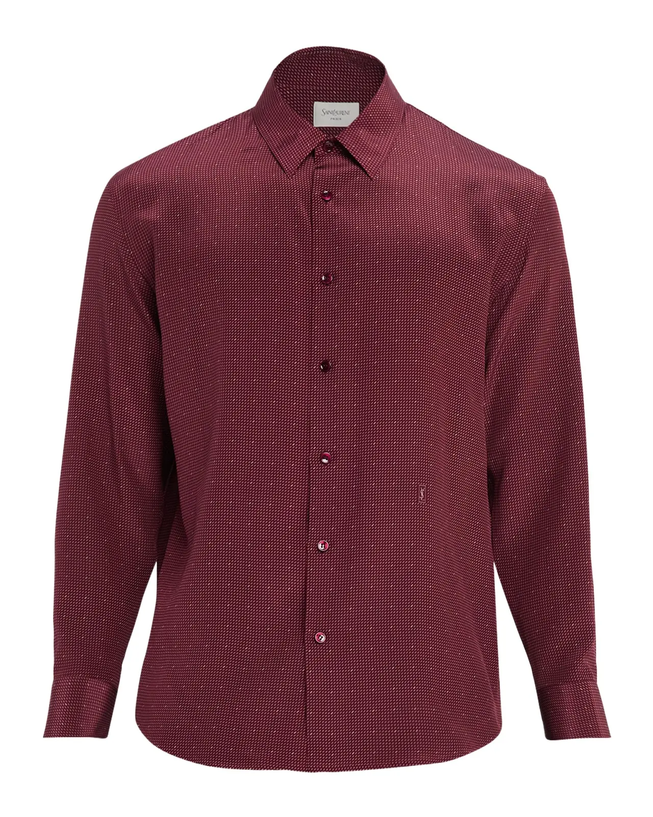 Saint Laurent Men's Micro-Printed Silk Sport Shirt with Small Cassandre