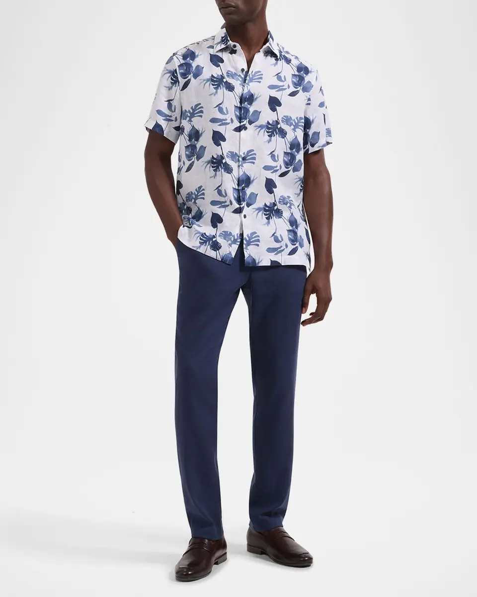 Bugatchi Men's Orson Leaf-Print Linen Short-Sleeve Shirt | Thumbnail 2 Bugatchi Men's Orson Leaf-Print Linen Short-Sleeve Shirt | Thumbnail 2