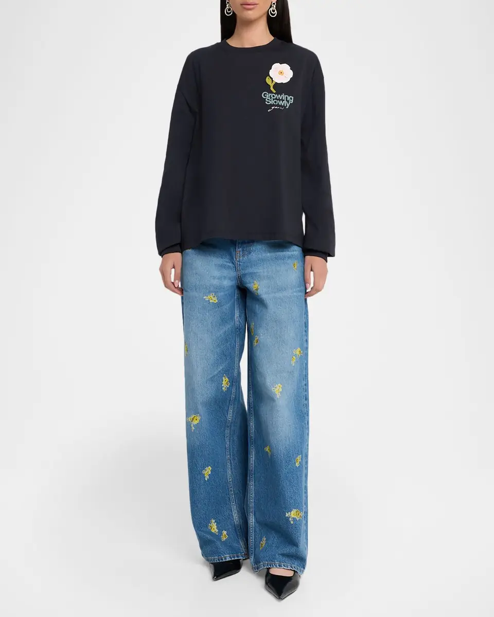 Ganni Embroidered Long-Sleeve Tee | Thumbnail 2 Ganni Embroidered Long-Sleeve Tee | Thumbnail 2