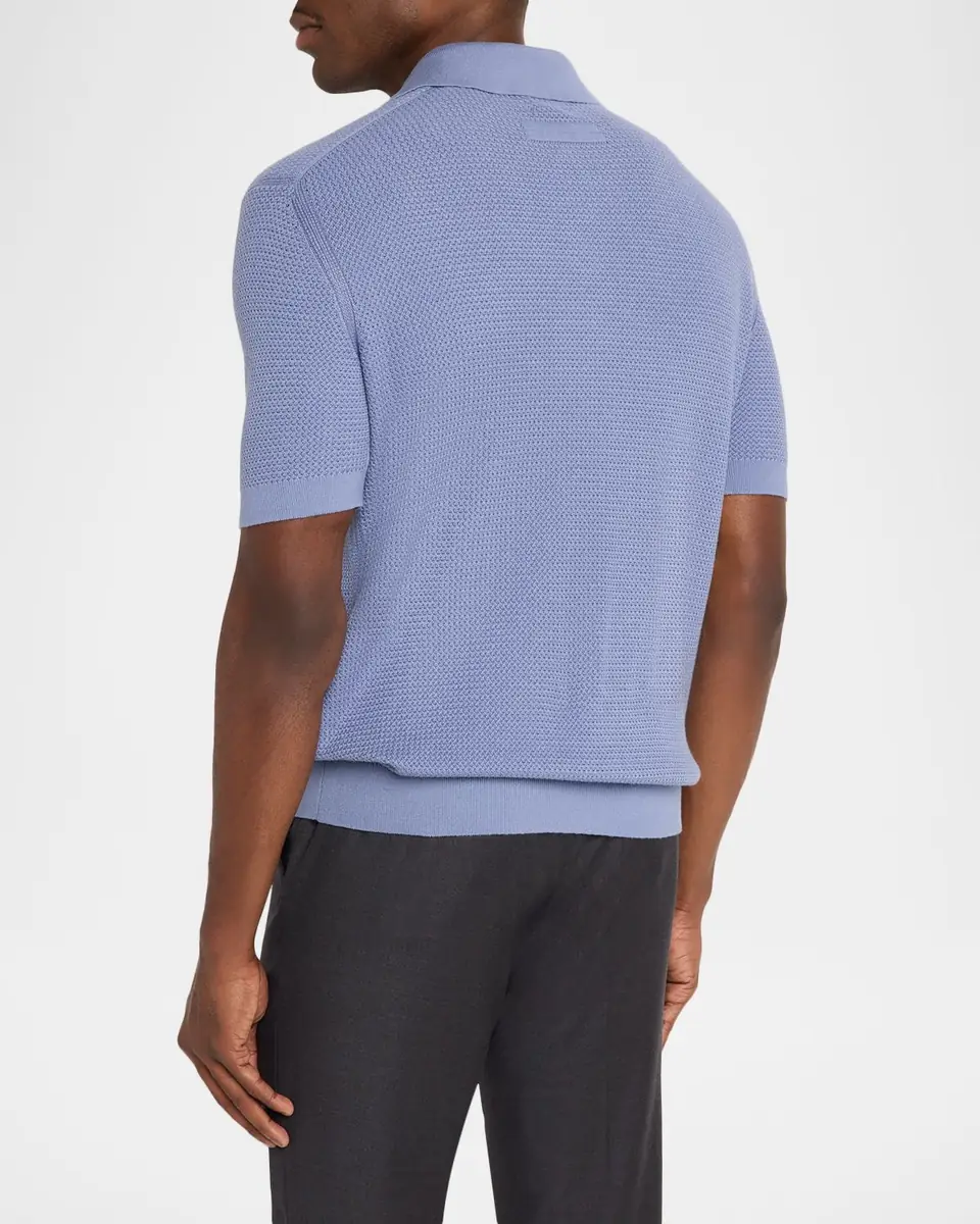 ZEGNA Men's Premium Cotton Knit Johnny-Collar Polo Shirt | Thumbnail 2