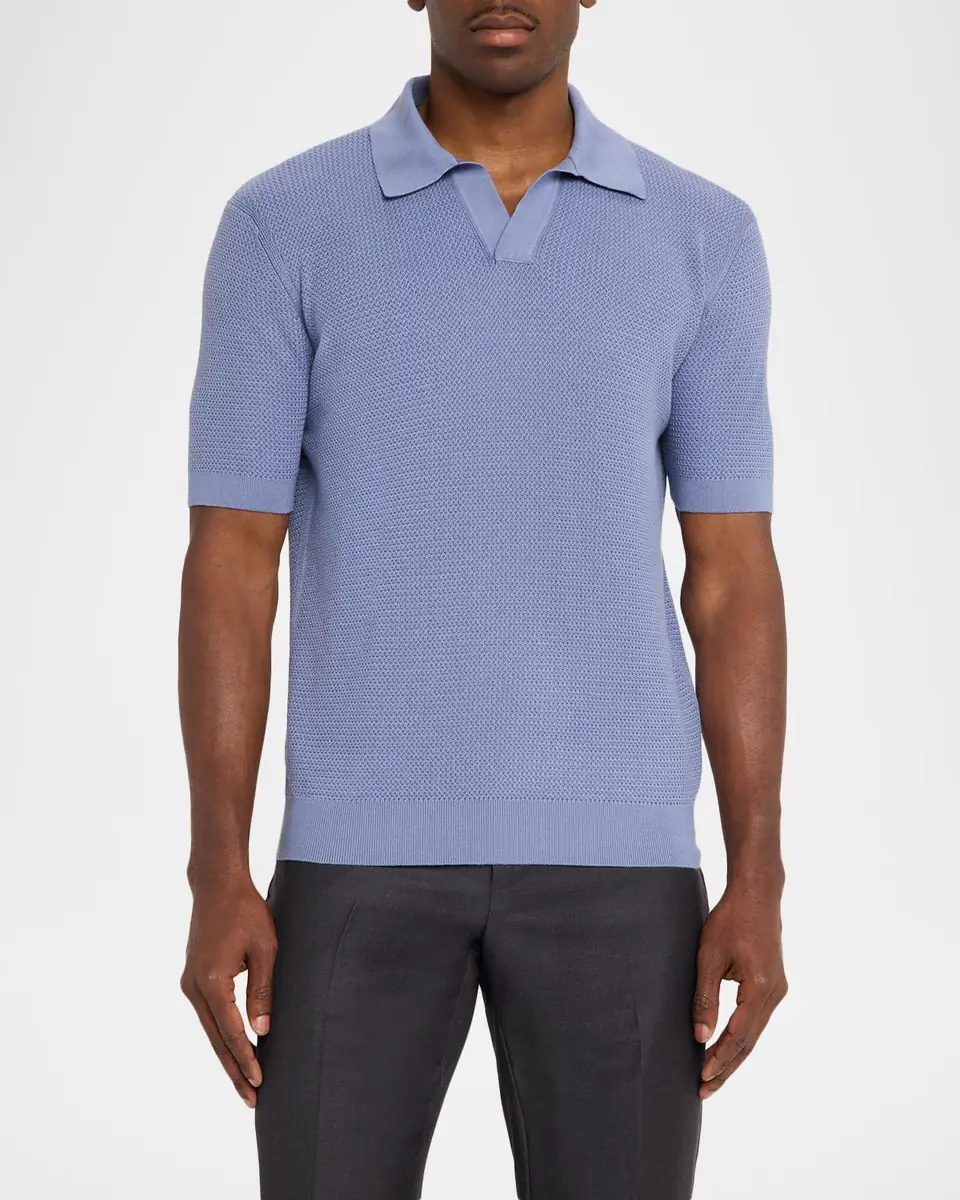 ZEGNA Men's Premium Cotton Knit Johnny-Collar Polo Shirt | Thumbnail 3